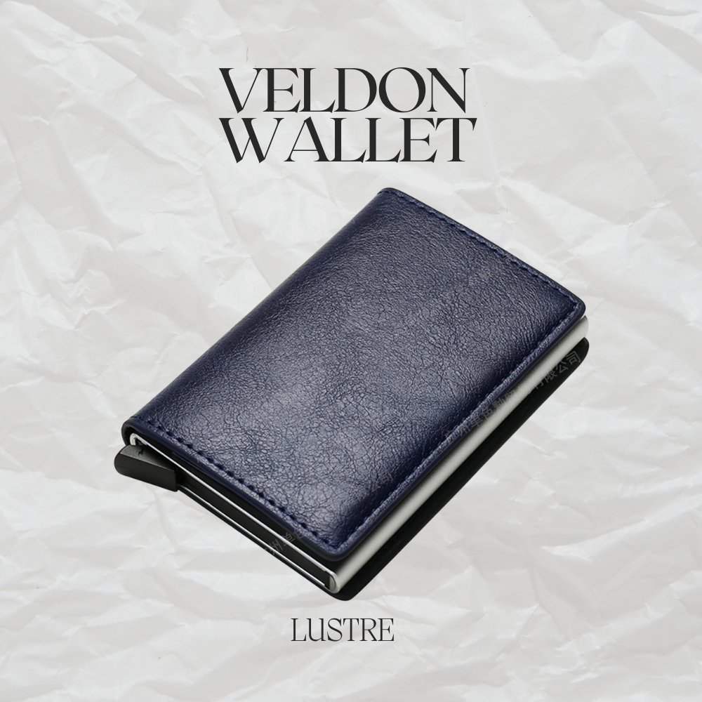Veldon Wallet for Men – Slim Blue Leather RFID Blocking Pop-Up Card Holder | Minimalist Front Pocket Wallet by LUSTRE